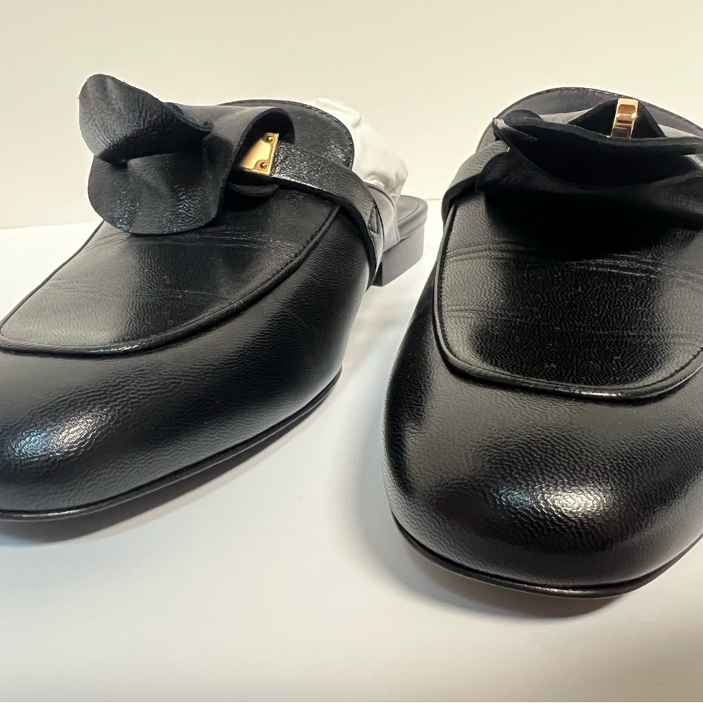Hermes Oz Mule Goatskin Leather Kelly Rose Gold Buckle Flat Shoe Size 38